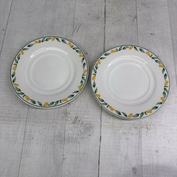 Julie Pople Avon COUNTRY FRUIT COLLECTION Porcelain Lemon Rim Saucers Set of 7 - Picture 4 of 16